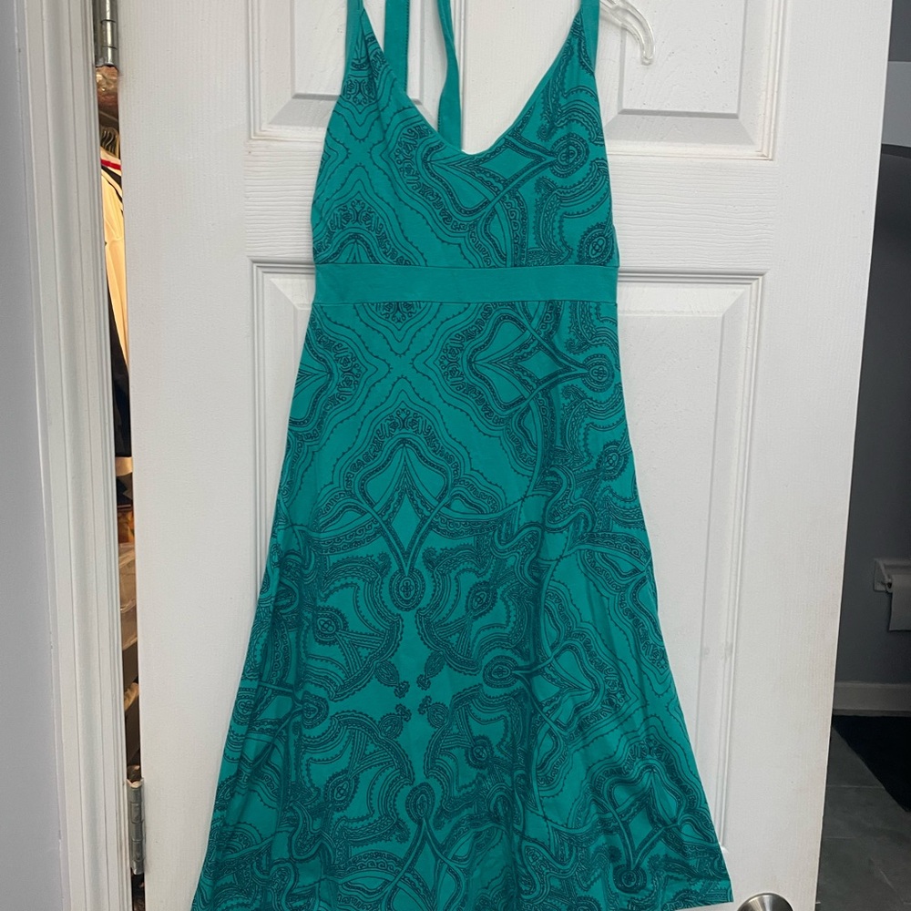 EUC vintage Patagonia, halter, sundress, blue, and turquoise built-in bra